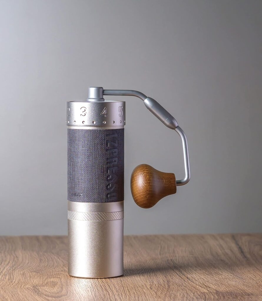 1Zpresso J-Max S Manual Coffee Grinder Silver with Coated Conical Burr,Foldable Handle, Magnet Catch Cup Capacity40g, Numerical Adjustable Finely Setting, Faster Grinding Efficiency ideal for Espresso