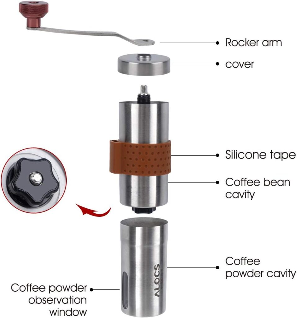 Alocs Manual Coffee Grinder, Stainless Steel Hand Coffee Grinder with Adjustable Setting Ceramic Conical Burr, Portable Manual Coffee Bean Grinder for Home, Office and Camping Alocs Manual Coffee Grinder, Stainless Steel Hand Coffee Grinder with Adjustable Setting Ceramic Conical Burr, Portable Manual Coffee Bean Grinder for Home, Office and Camping