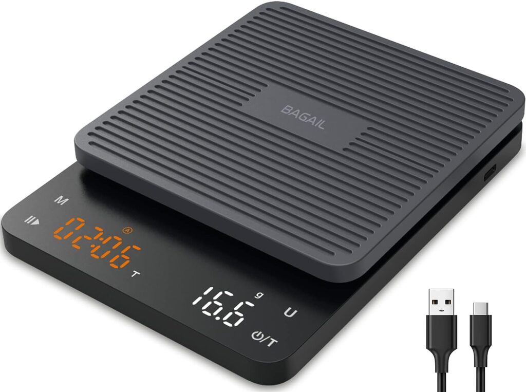 BAGAIL Kitchen Scale with Timer, 0.1g High Precision Coffee Scale, Drip Espresso Scale with Auto Tare, Touch Sensor and Silicone Cover - 6.6 lbs/3 kg BAGAIL Kitchen Scale with Timer, 0.1g High Precision Coffee Scale, Drip Espresso Scale with Auto Tare, Touch Sensor and Silicone Cover - 6.6 lbs/3 kg