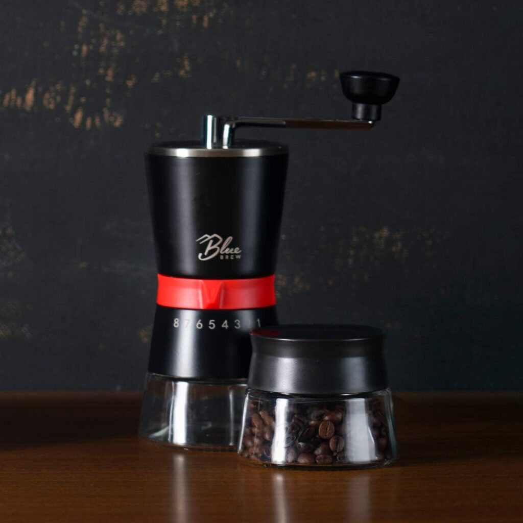 Blue Brew BB1007 Artisan Coffee Grinder with Conical Ceramic Burr and Two Airtight Glass Jars | Adjustable Grinding Size Stainless Steel Hand Coffee Mill/Espresso Bean Grinder Blue Brew BB1007 Artisan Coffee Grinder with Conical Ceramic Burr and Two Airtight Glass Jars | Adjustable Grinding Size Stainless Steel Hand Coffee Mill/Espresso Bean Grinder