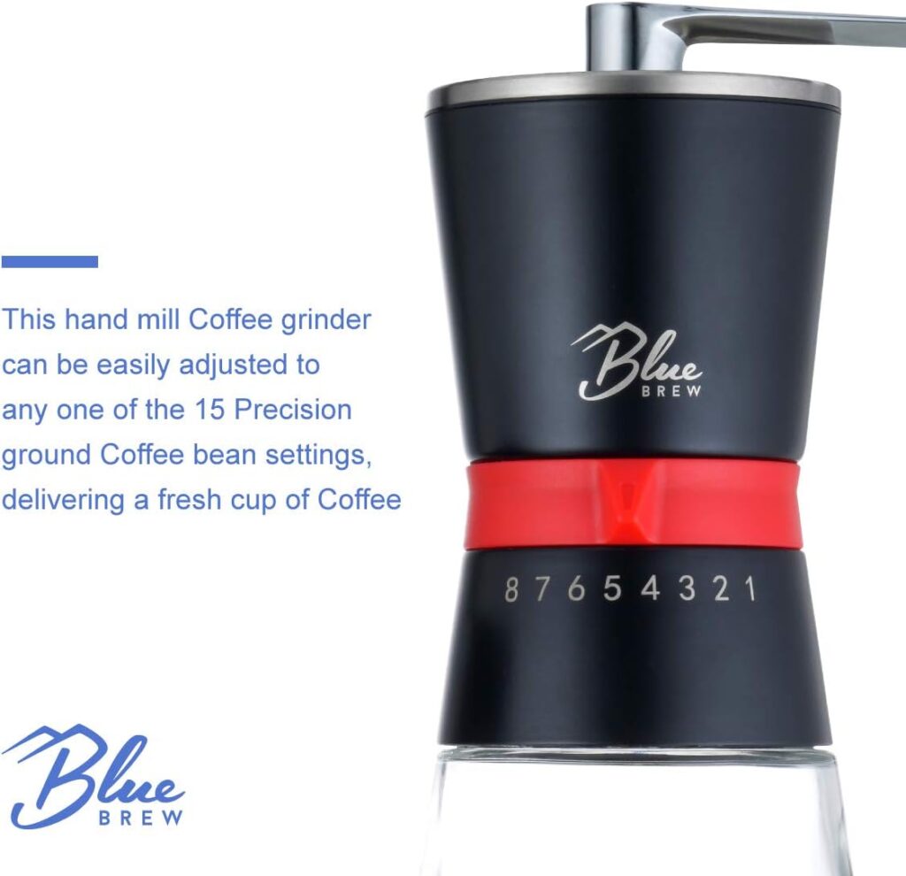 Blue Brew BB1007 Artisan Coffee Grinder with Conical Ceramic Burr and Two Airtight Glass Jars | Adjustable Grinding Size Stainless Steel Hand Coffee Mill/Espresso Bean Grinder Blue Brew BB1007 Artisan Coffee Grinder with Conical Ceramic Burr and Two Airtight Glass Jars | Adjustable Grinding Size Stainless Steel Hand Coffee Mill/Espresso Bean Grinder