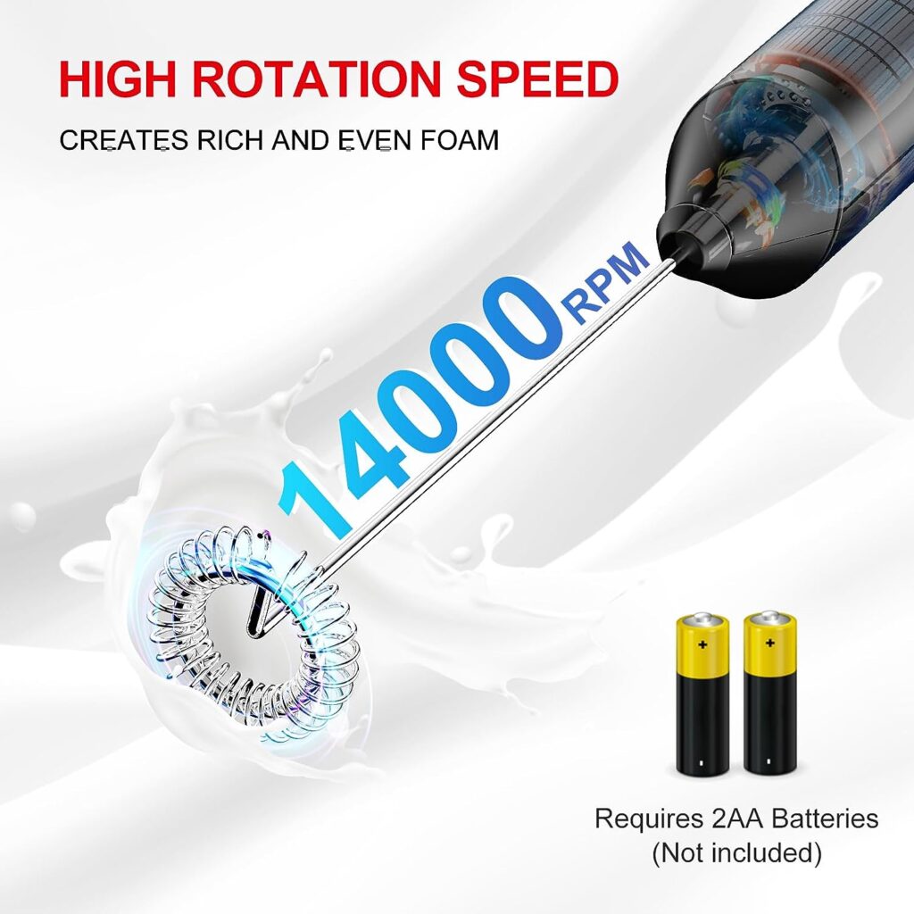 Bonsenkitchen Milk Frother Handheld, Electric Milk Foam Maker with Stainless Steel Whisk, Hand Drink Mixer for Coffee, Lattes, Cappuccino, Matcha, Battery Operated, Electric Stirrer Coffee Mixer Wand