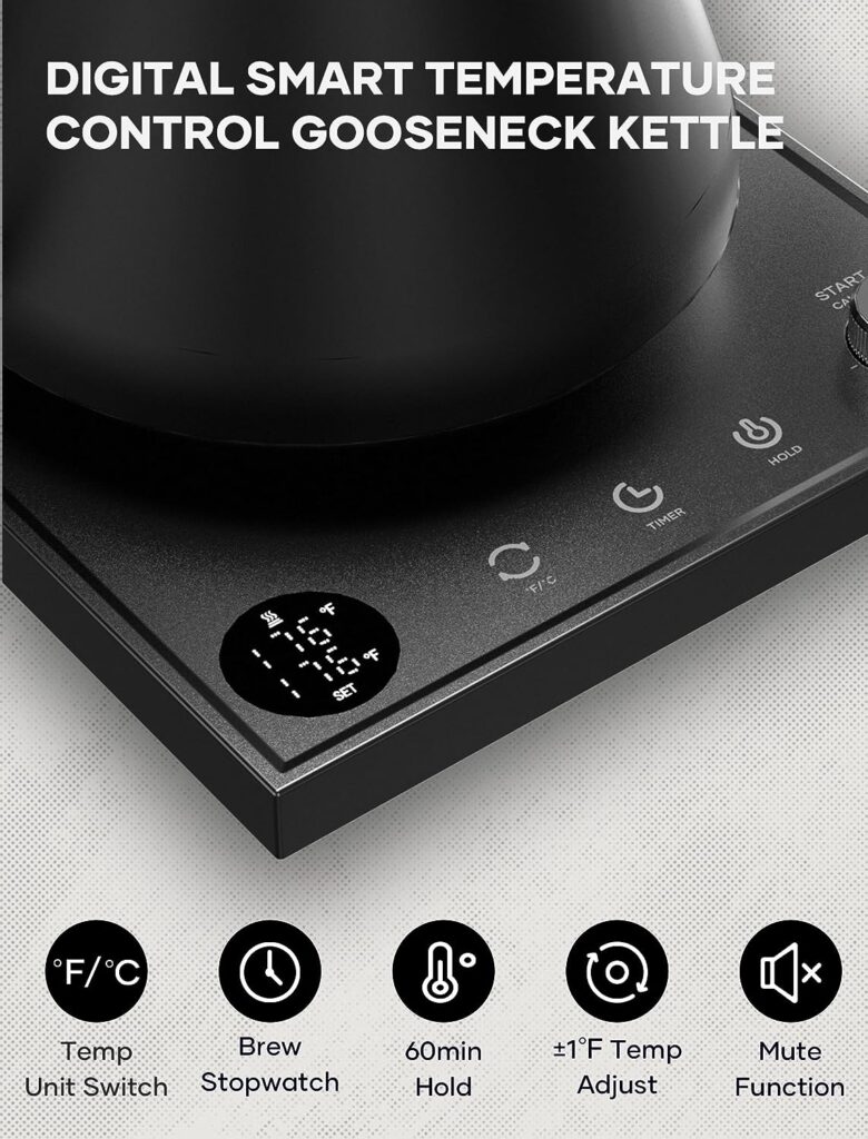 Electric Gooseneck Kettle, Offacy Gooseneck Kettle with Temperature Control, Pour Over Kettle Coffee Kettle, 100% Food Grade 304 Stainless Steel, Electric Tea Kettle 1200 Watt Quick Heating, 0.9L, Matte Black