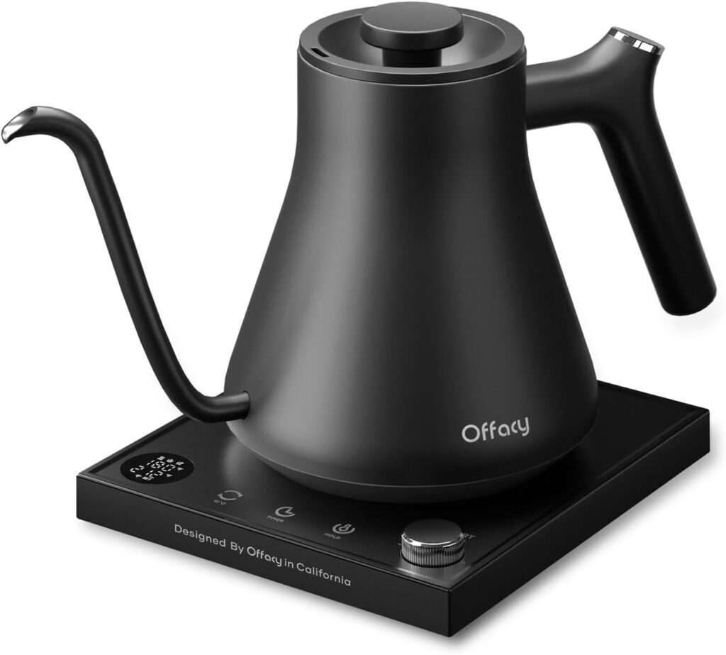 Electric Gooseneck Kettle, Offacy Gooseneck Kettle with Temperature Control, Pour Over Kettle Coffee Kettle, 100% Food Grade 304 Stainless Steel, Electric Tea Kettle 1200 Watt Quick Heating, 0.9L, Matte Black