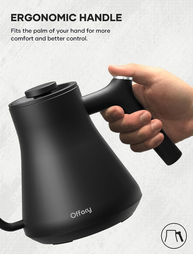 Electric Gooseneck Kettle, Offacy Gooseneck Kettle with Temperature Control, Pour Over Kettle Coffee Kettle, 100% Food Grade 304 Stainless Steel, Electric Tea Kettle 1200 Watt Quick Heating, 0.9L, Matte Black