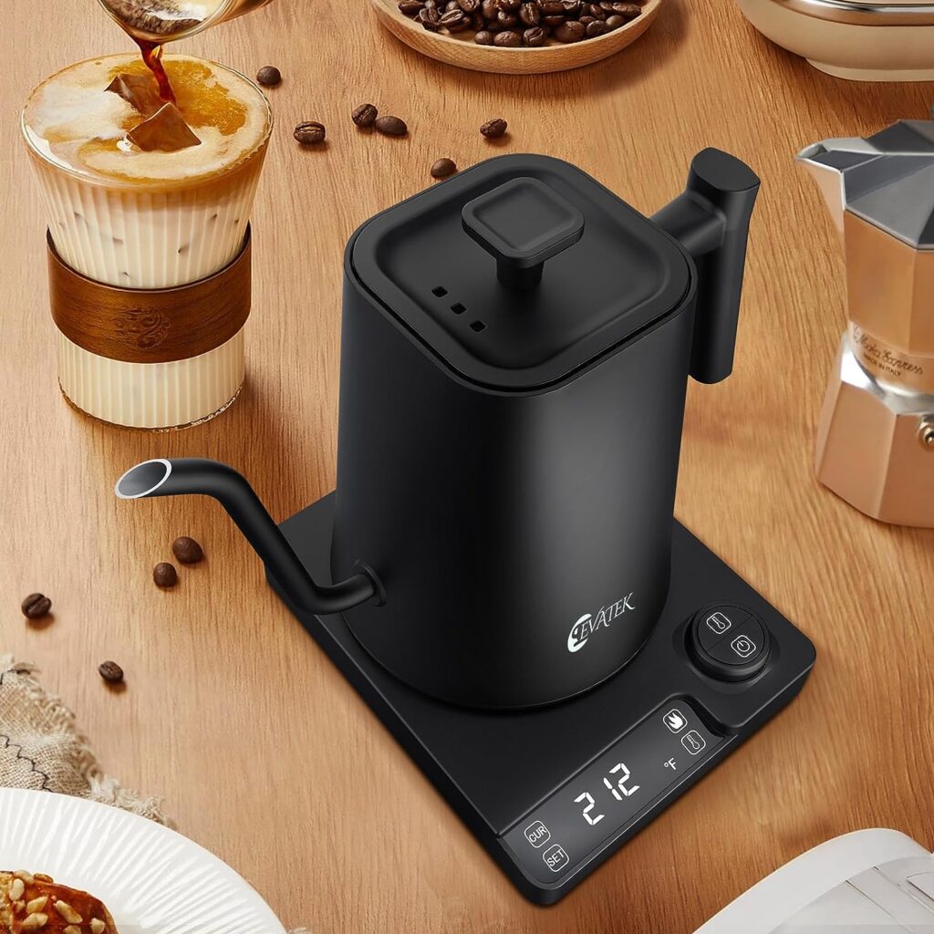 EVATEK Gooseneck Electric Kettle Temperature Control, 1L Electric Tea Kettle with Auto Shut-off, Keep Warm for 1-24h, Dry Burning Protection, 1200W Stainless Steel Pour-Over Coffee Kettle EVATEK Gooseneck Electric Kettle Temperature Control, 1L Electric Tea Kettle with Auto Shut-off, Keep Warm for 1-24h, Dry Burning Protection, 1200W Stainless Steel Pour-Over Coffee Kettle