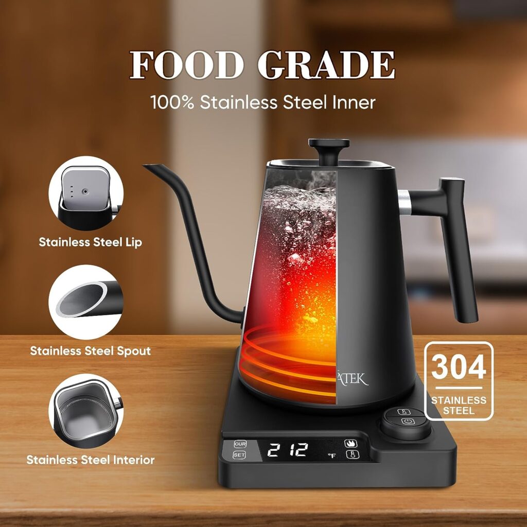 EVATEK Gooseneck Electric Kettle Temperature Control, 1L Electric Tea Kettle with Auto Shut-off, Keep Warm for 1-24h, Dry Burning Protection, 1200W Stainless Steel Pour-Over Coffee Kettle EVATEK Gooseneck Electric Kettle Temperature Control, 1L Electric Tea Kettle with Auto Shut-off, Keep Warm for 1-24h, Dry Burning Protection, 1200W Stainless Steel Pour-Over Coffee Kettle