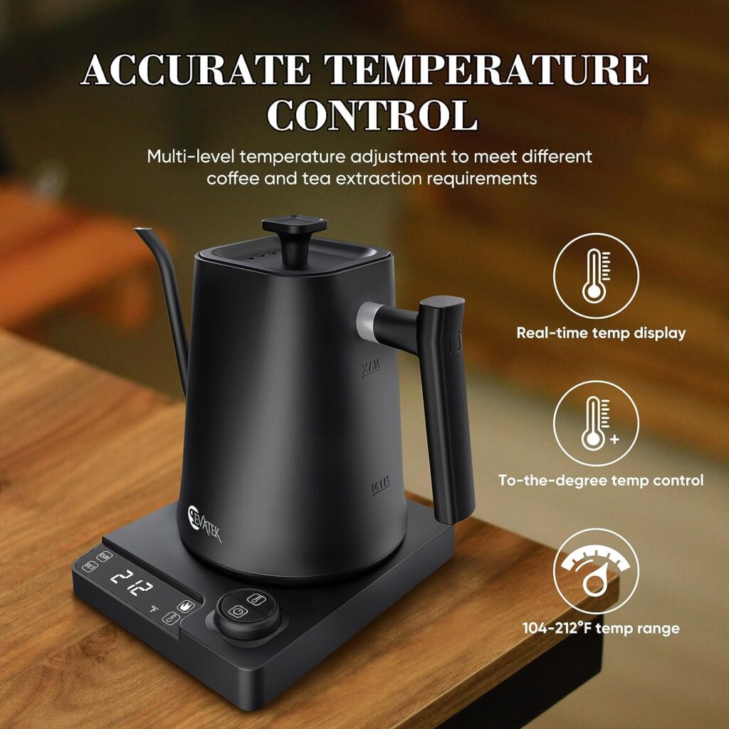 EVATEK Gooseneck Electric Kettle Temperature Control, 1L Electric Tea Kettle with Auto Shut-off, Keep Warm for 1-24h, Dry Burning Protection, 1200W Stainless Steel Pour-Over Coffee Kettle EVATEK Gooseneck Electric Kettle Temperature Control, 1L Electric Tea Kettle with Auto Shut-off, Keep Warm for 1-24h, Dry Burning Protection, 1200W Stainless Steel Pour-Over Coffee Kettle