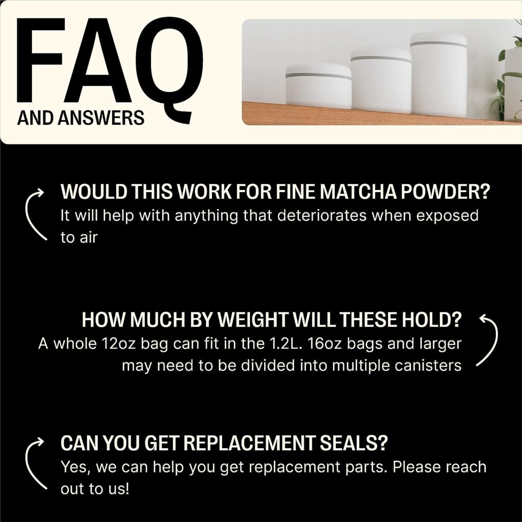 Fellow Atmos Vacuum Coffee Canister Food Storage Container - Airtight Food Storage Containers - Coffee Containers - 1.2 Liter - Matte White