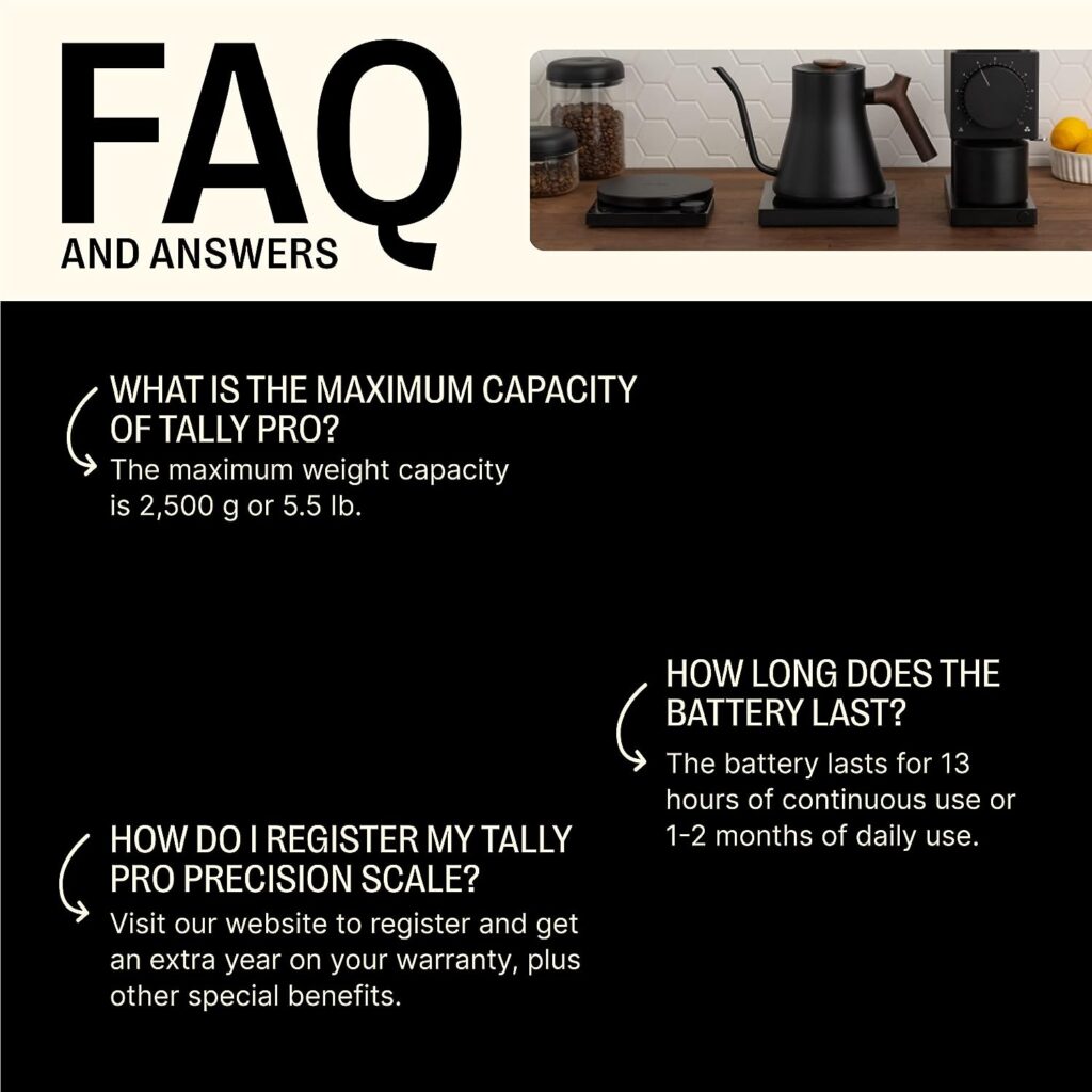 Fellow Tally Pro Studio Digital Coffee Scale - Precision Scale with Glass Top - Digital Kitchen Scale for Coffee Small Goods up to 5 lbs - Measures in g, oz, lbs, mm - Matte Black Fellow Tally Pro Studio Digital Coffee Scale - Precision Scale with Glass Top - Digital Kitchen Scale for Coffee Small Goods up to 5 lbs - Measures in g, oz, lbs, mm - Matte Black