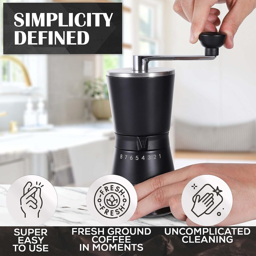 GATHER Manual Coffee Grinder with 8 Adjustable Coarseness Settings, Hand Crank Coffee Mill with Stainless Steel Burr, French Press, Pour Over, Drip Coffee GATHER Manual Coffee Grinder with 8 Adjustable Coarseness Settings, Hand Crank Coffee Mill with Stainless Steel Burr, French Press, Pour Over, Drip Coffee