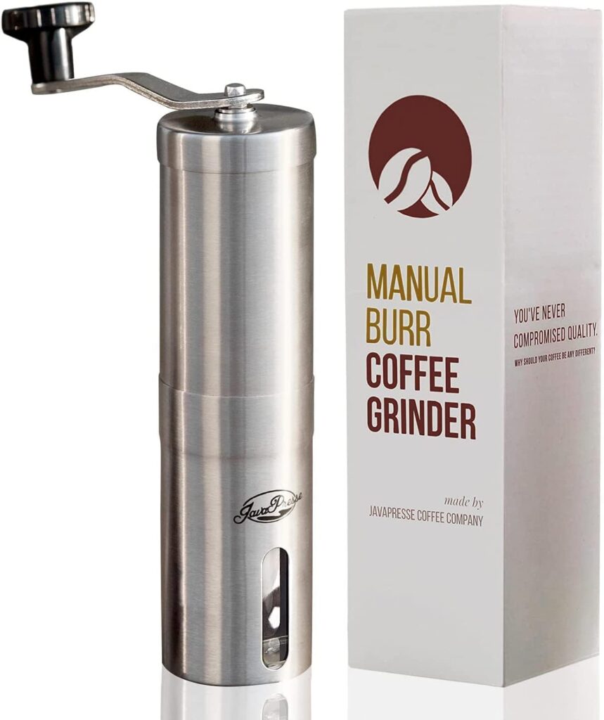 JavaPresse Manual Coffee Grinder — Stainless Steel Manual Conical Burr Coffee Bean Grinder with Hand Crank and 18 Adjustable Settings, Fine to Coarse — Portable Espresso Grinder for Camping or Travel JavaPresse Manual Coffee Grinder — Stainless Steel Manual Conical Burr Coffee Bean Grinder with Hand Crank and 18 Adjustable Settings, Fine to Coarse — Portable Espresso Grinder for Camping or Travel