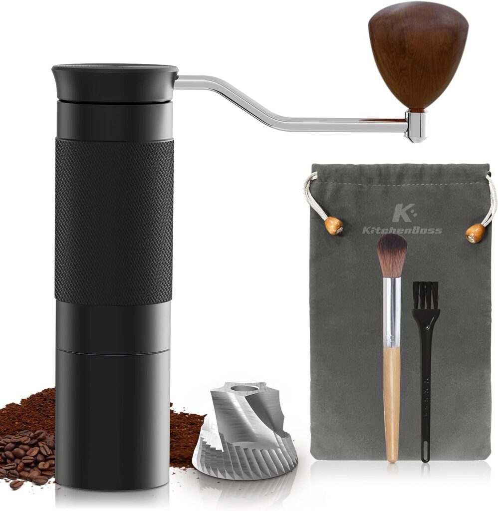 KitchenBoss Manual Coffee Bean Grinder: Coffee Hand Grinder 25g Capacity with Stainless Steel Conical Burr Coffee Grinders, Finely Setting Adjustable Grinder Perfect for Pour Over, Espresso, Black KitchenBoss Manual Coffee Bean Grinder: Coffee Hand Grinder 25g Capacity with Stainless Steel Conical Burr Coffee Grinders, Finely Setting Adjustable Grinder Perfect for Pour Over, Espresso, Black