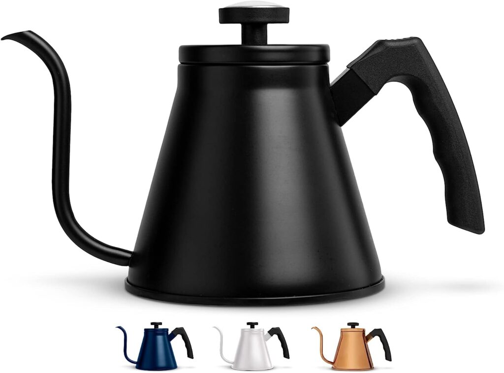 Kook Stovetop Gooseneck Kettle with Thermometer, for Pour Over Coffee Tea, Temperature Gauge, Electric, Compatible for Gas Stovetop, 3 Ply Stainless Steel Base, 27 oz Kook Stovetop Gooseneck Kettle with Thermometer, for Pour Over Coffee Tea, Temperature Gauge, Electric, Compatible for Gas Stovetop, 3 Ply Stainless Steel Base, 27 oz