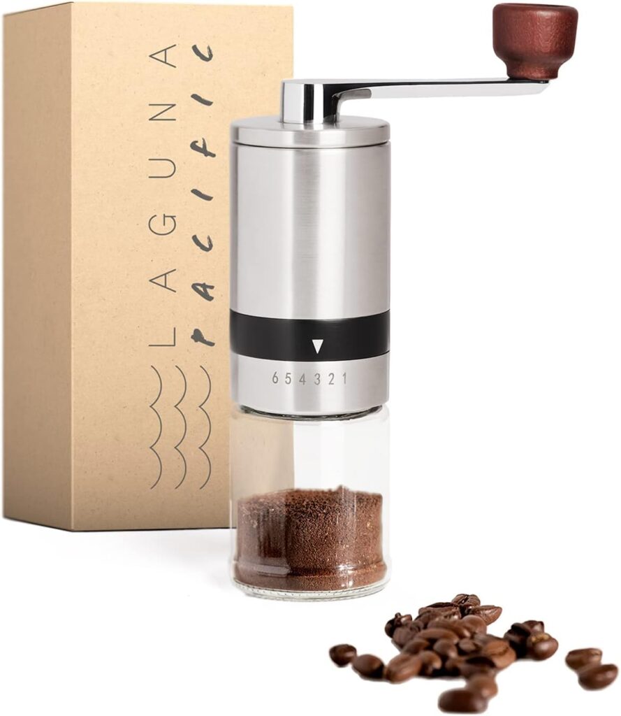 Laguna Pacific Manual Coffee Bean Grinder | 6 Coarseness Settings | Espresso Grinder, Cold Brew, French Press, Drip, | Burr Coffee Hand Grinder Coffee Mill | Home, Portable, Camping, Travel Laguna Pacific Manual Coffee Bean Grinder | 6 Coarseness Settings | Espresso Grinder, Cold Brew, French Press, Drip, | Burr Coffee Hand Grinder Coffee Mill | Home, Portable, Camping, Travel