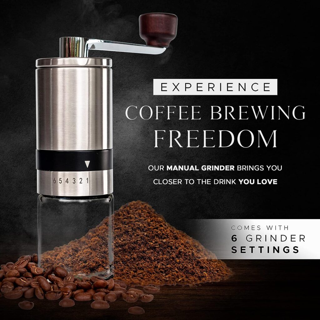 Manual Coffee Grinder, Conical Ceramic Burr Coffee Grinder for Slow, Enhanced Coffee Grinding, Portable Coffee Bean Grinder, Stainless Steel Hand Grinder with Transparent Jar - Tōdai Manual Coffee Grinder, Conical Ceramic Burr Coffee Grinder for Slow, Enhanced Coffee Grinding, Portable Coffee Bean Grinder, Stainless Steel Hand Grinder with Transparent Jar - Tōdai