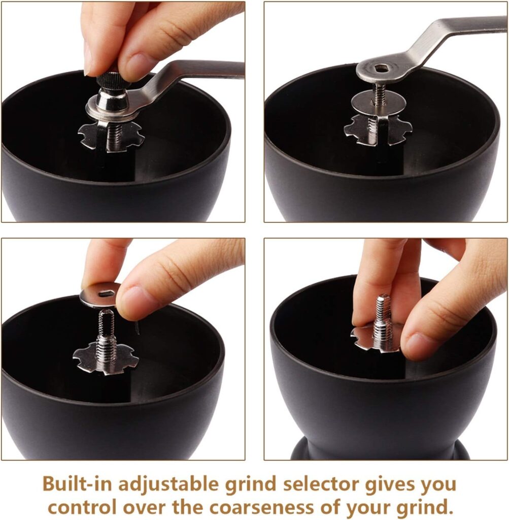 Manual Coffee Grinder with Ceramic Burrs, Hand Coffee Mill with Two Glass Jars(11oz each), Brush and Tablespoon Scoop Manual Coffee Grinder with Ceramic Burrs, Hand Coffee Mill with Two Glass Jars(11oz each), Brush and Tablespoon Scoop