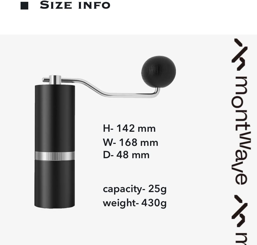 MONTWAVE Gu2 Manual Coffee Grinder, Capacity 30g,Stainless Steel Conical Burr,Removable Body Shell,Hand Grinder with 36 Levels of Adjustable Setting,for Espresso,Pour Over,French Press (Black) MONTWAVE Gu2 Manual Coffee Grinder, Capacity 30g,Stainless Steel Conical Burr,Removable Body Shell,Hand Grinder with 36 Levels of Adjustable Setting,for Espresso,Pour Over,French Press (Black)