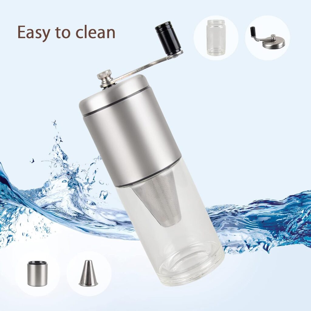 T-mark 3-in-1 Manual Coffee Grinder with Ceramic Conical Burr Mill Cup, Portable Coffee Bean Grinder for French Press/Turkish Brew, Easy to Use Hand Coffee Grinder for Camping Travelling