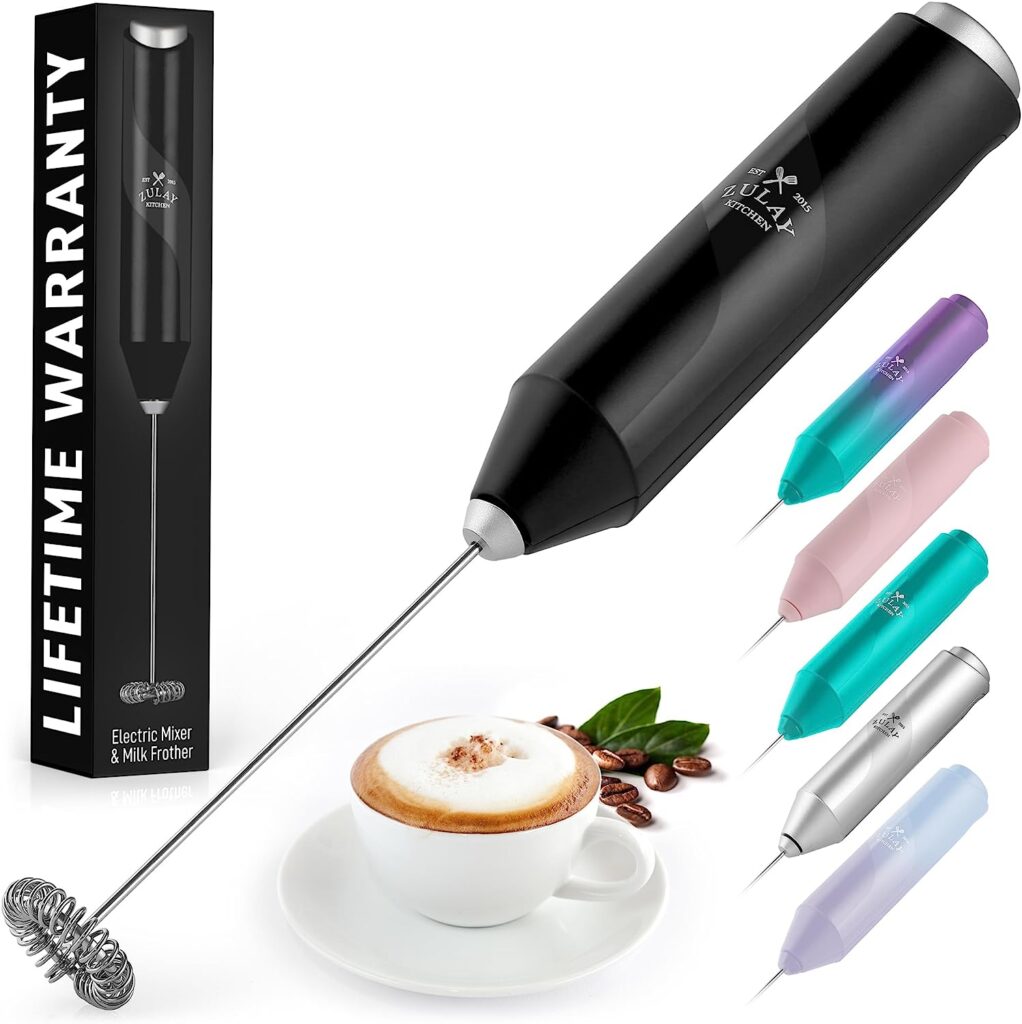 Zulay FrothMate Powerful Milk Frother for Coffee - Portable Compact Handheld Foam Maker for Lattes, Cappuccinos, Matcha, Hot Chocolate - Milk Foamer Frother - No Stand Electric Whisk (Black Silver)