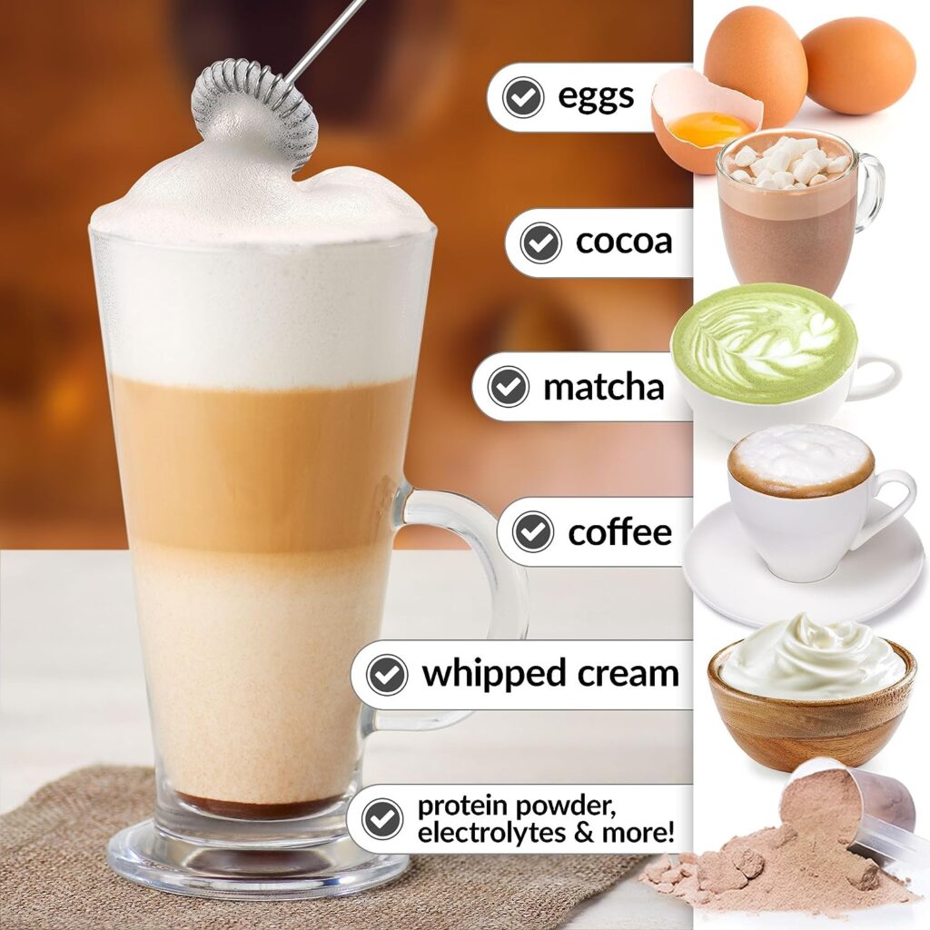 Zulay FrothMate Powerful Milk Frother for Coffee - Portable Compact Handheld Foam Maker for Lattes, Cappuccinos, Matcha, Hot Chocolate - Milk Foamer Frother - No Stand Electric Whisk (Black Silver)